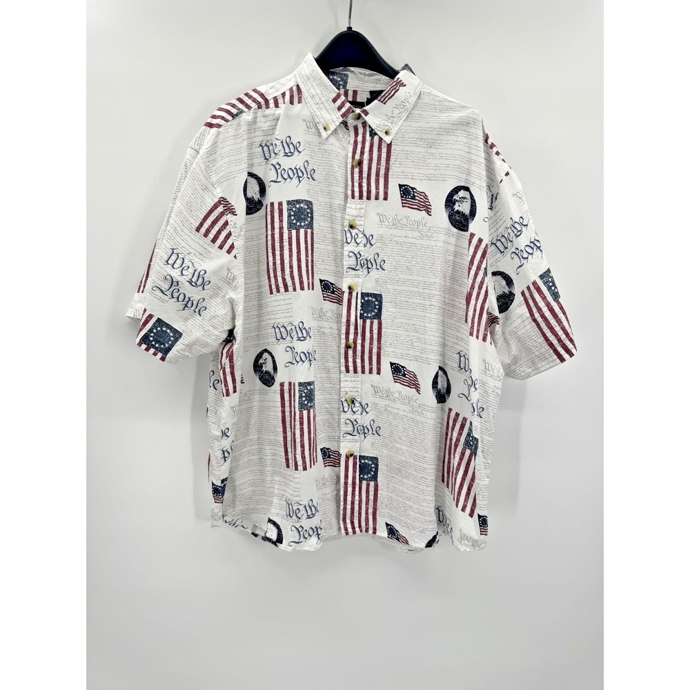 America 250 Mens XXL 2XL Casual Button Down Camp Shirt 4th July BBQ Patriotic